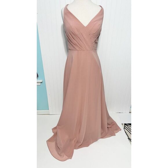 Sorella Vita Classic Lace-Up Back Chiffon Bridesmaid‎ Dress Gown Pink Size 12 - Picture 4 of 14